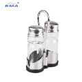 Stainless Steel Condiment Set Salt and Pepper Glass Jar with Napkin Holder